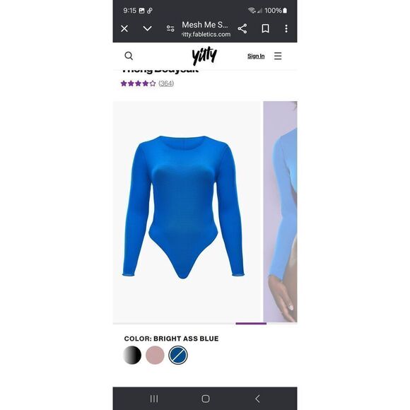 New Small Fabletic Yitty Bright As* Blue Mesh Me Smoothin Sleeved Thong Bodysuit - Picture 5 of 9